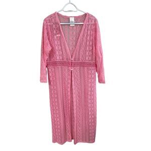 Pink Lace Size Medium Swim Cover-Up Sheer Beach Resort Layering Piece NWT